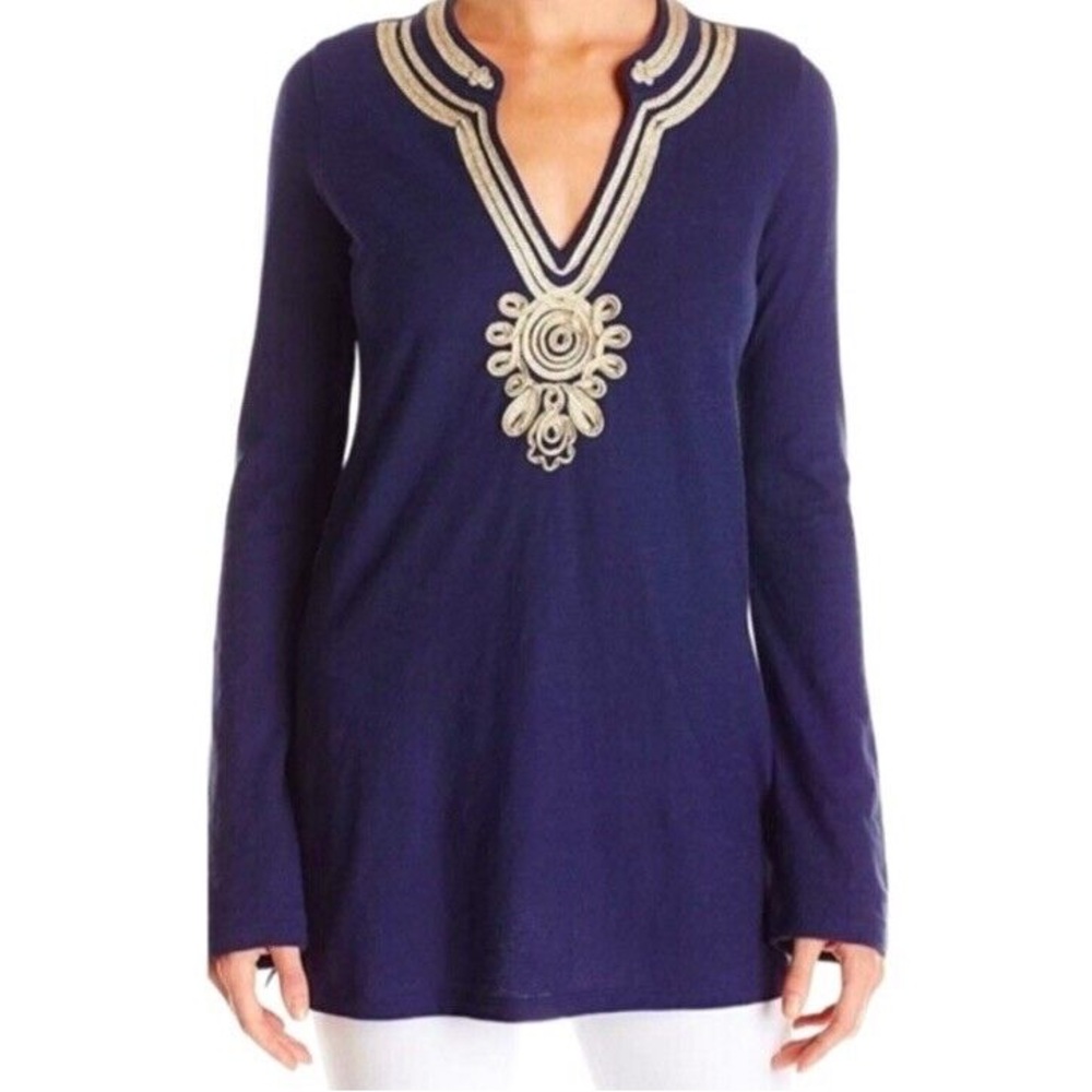 Lilly Pulitzer Emerson Tunic True Navy and Metallic Gold Size S